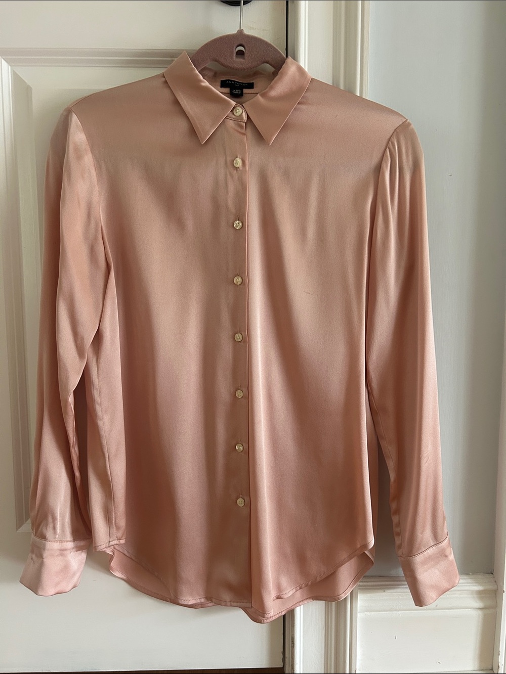 Ann Taylor Silk Button-Down Blouse in Soft Peach XXS